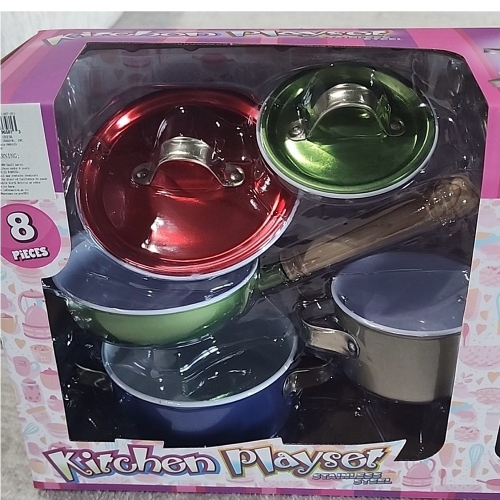 Kids Kitchen Playset with Red and Green Pots